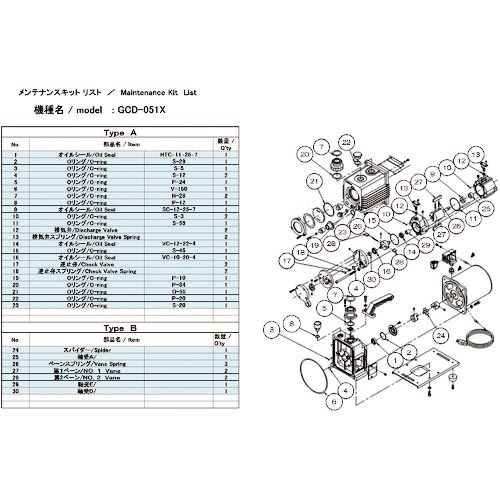 アルうしろ側 無意味さ揚水機用検査と修理一揃いの道具 GCD-051X用 B印字機 ( GCD-051X MAINTENANCEKIT B )
