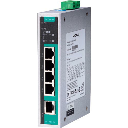 MOXA ( アイ・ビー・エス・ジャパン ) 5ポート(RJ45 PoE×4、RJ45×1) フルギガビット アンマネージド イーサネットスイッチ ワイド温度モデル ( EDS-G205A-4POE-T ) アイ・ビー・エス・ジャパン(株)