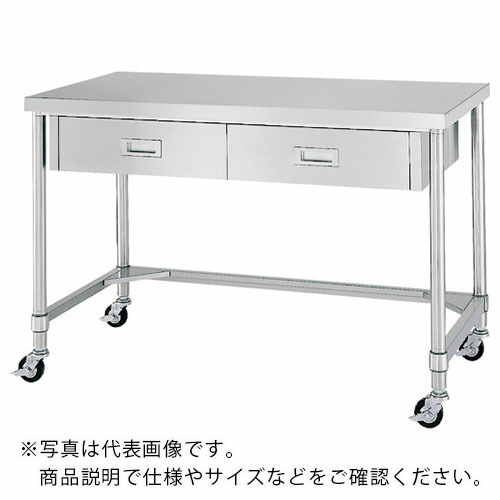 シンコー ステンレス(SUS430)作業台片面引出付三方枠キャスター付 φ100ウレタン車 600×450×800 ( WDTC-6045-U100 ) 【メーカー取寄】