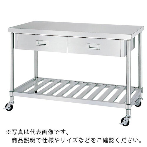 シンコー ステンレス(SUS304)作業台片面引出付スノコ板棚キャスター付 φ100ゴム車 600×600×800 ( WDSNC-6060-R100 ) 【メーカー取寄】
