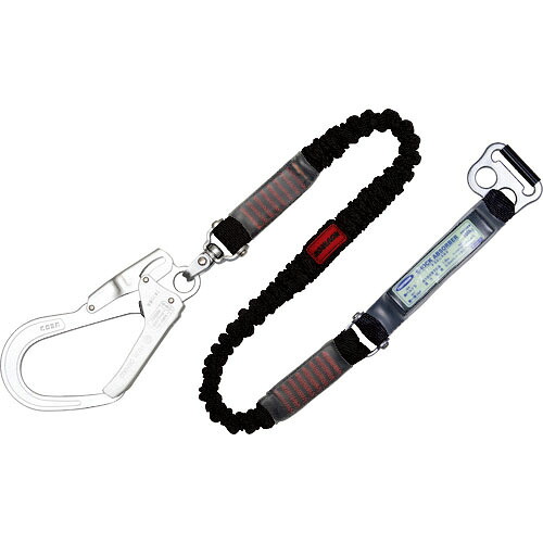 TSUYORON ( 藤井電工 ) 胴ベルト型墜落制止用器具用ランヤード(伸縮タイプ)ノビロン(BK)ショックアブソーバ+B環FL-68・フックFS-93SV D環止めなし ( TBL-AB-NV593SV-BK-N-BP )