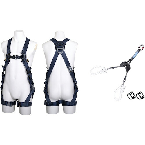 TSUYORON ( 藤井電工 ) ZERO-Gハーネス 腿水平型 紺 SG Lサイズ+ロック機構付き巻取式コルトリトラツインランヤード セット ( TH520H2CR93SVOTBLBKL2R23SGBX ) 【メーカー取寄】
