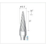 ナカニシ チタンコート超硬カッター テーパー先丸型 ダブルカット φ10×30×軸φ6 14° ( 21542 )