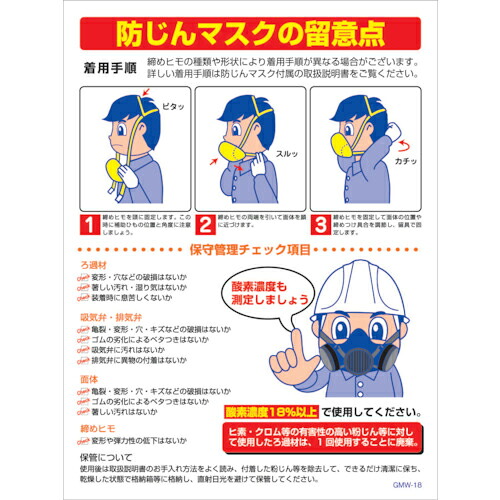 グリーンクロス マンガ標識 GMW-M18 粉塵マスクの留意点 ( 6300005598 ) 【メーカー取寄】 6,411円