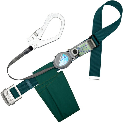 TSUYORON ( 藤井電工 ) 胴ベルト型墜落制止用器具(巻取タイプ)ロック機構付き 2WAYリトラ 青緑 Mサイズ 幅50MM×長さ1200MM ( TB-TRN-599-BG-M-BP ) 【メーカー取寄】