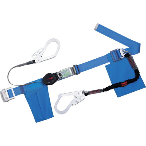 TSUYORON ( 藤井電工 ) 胴ベルト型墜落制止用器具(巻取タイプ)補助ロープ2丁掛け仕様 ロック機構付きワン・ハンドリトラ+伸縮式補助ロープ 青 Lサイズ 幅50MM×長さ1400MM ( TBORL2593NVBL4BKLBP ) 【メーカー取寄】