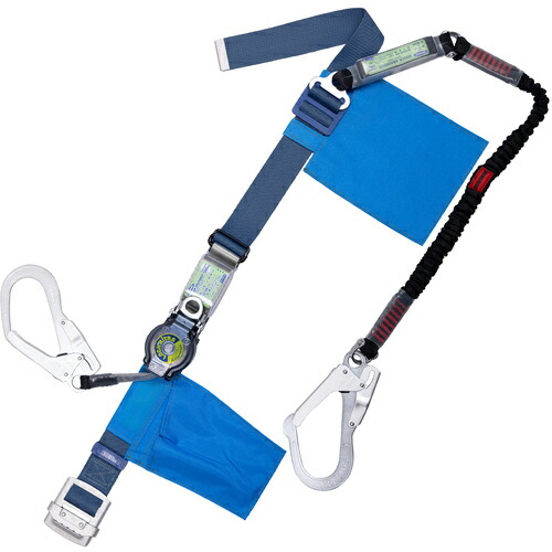 TSUYORON ( 藤井電工 ) 胴ベルト型墜落制止用器具(巻取タイプ)ランヤード2丁掛け仕様 ロック機構付きロックリトラ+伸縮式ノビロン(BK)紺 Lサイズ 幅50MM×長さ1400MM ( TB-2-LRL593-NV5931-BL2-BK-L ) 【メーカー取寄】