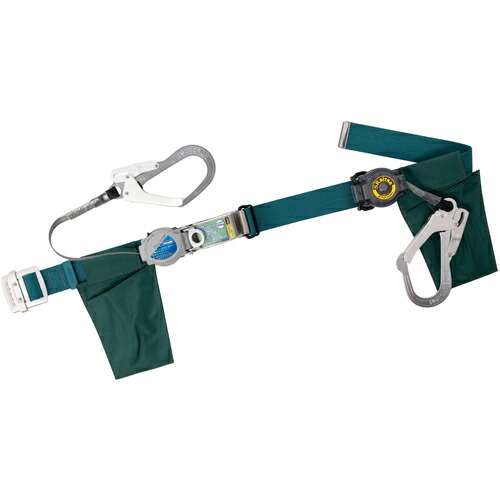 TSUYORON ( 藤井電工 ) 胴ベルト型墜落制止用器具(巻取タイプ)補助ロープ2丁掛け仕様 ロック機構付き2WAYリトラ+巻取式補助ロープ 青緑 Mサイズ 幅50MM×長さ1200MM ( TB-TRL-2-593-SRBT-BG-M-JAN-BP ) 【メーカー取寄】