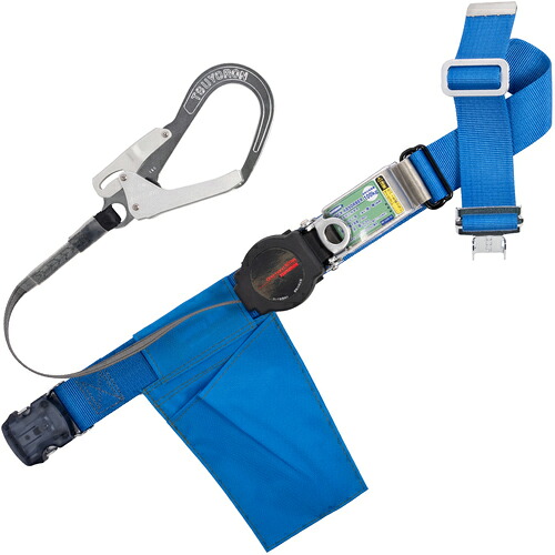 TSUYORON ( 藤井電工 ) 胴ベルト型墜落制止用器具(巻取タイプ)ロック機構付き ワン・ハンドリトライト 青 Mサイズ 幅50MM×長さ1200MM ワンタッチバックル仕様 ( TB-ORL-OT593-BL4-M-BP )