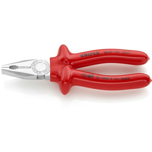 KNIPEX 絶縁ペンチ 1000V絶縁 ディップコートハンドル 180mm ( 0307-180 )