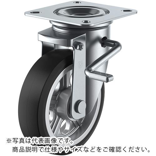 ユーエイ プレート式 自在 キャスター ゴム 車輪径200mm ストッパー付き PMタイプ PMS-LB(R)型 取付寸法120×120(105×105) ( PMS-200AWLB(R) )
