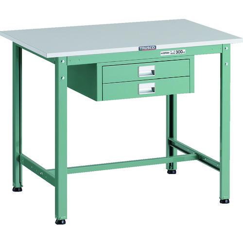 TRUSCO ( トラスコ中山 ) 軽荷重作業台(300kg)AE型 900X600XH740 薄型2段引出し付 グリーン色 ( RAE-0960UDC2 )