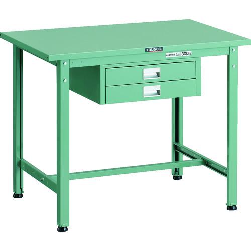 TRUSCO ( トラスコ中山 ) 軽荷重作業台(300kg)AE型 900X600XH740 薄型2段引出し付 グリーン色 ( SAE-0960UDC2 )