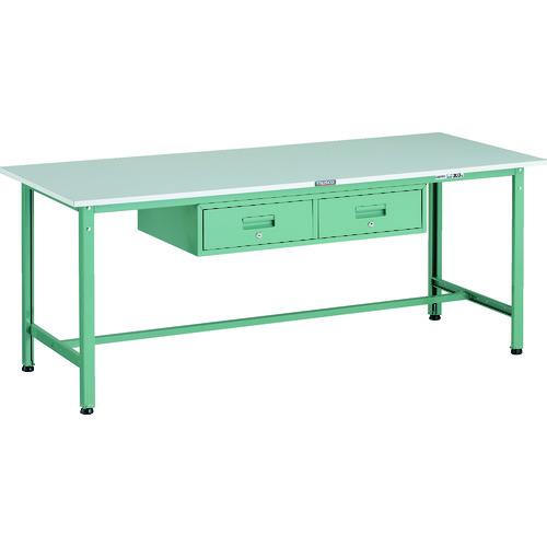 TRUSCO ( トラスコ中山 ) 軽荷重作業台(300kg)AE型 1800X750XH740 2列引出し付 グリーン色 ( RAE-1800FL2 )
