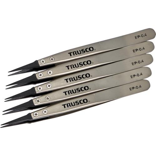TRUSCO ( トラスコ中山 ) まとめ買い ESDチップピンセット 先細型 先端幅0.4mm 5本入り ( EP-0.4-M5 )