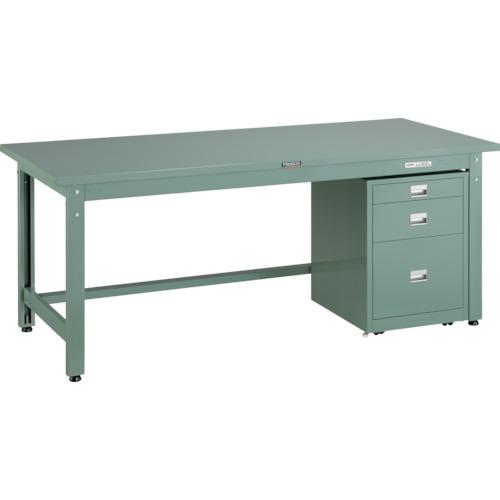 TRUSCO ( トラスコ中山 ) 中荷重作業台(800kg)GW型 1800X750XH740 3段キャビネット付 グリーン色 ( GWS-1875UDC111 )