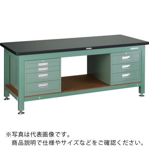 TRUSCO ( トラスコ中山 ) 重掛け目御勤め台(3000kg)TW型 1800X900XH740 3段・4段引出付 緑であること色 ( RTW-1809D3D4 (ﾘﾉﾘｭｰﾑﾊﾞﾘﾃﾝﾊﾞﾝ)) )
