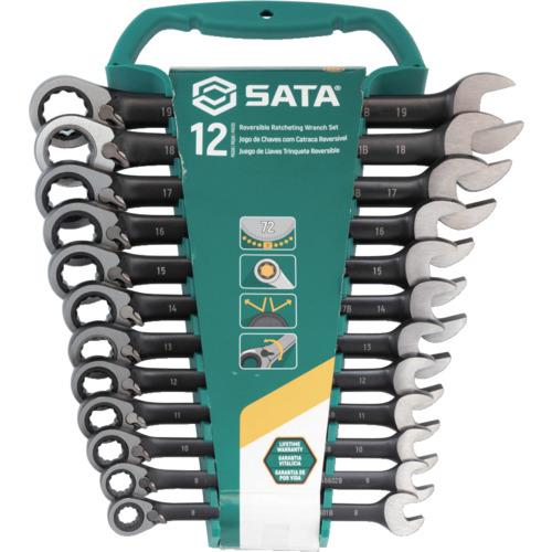 SATA 切替式コンビネーションラチェットレンチセット 黒[12点] ( ST08044B )