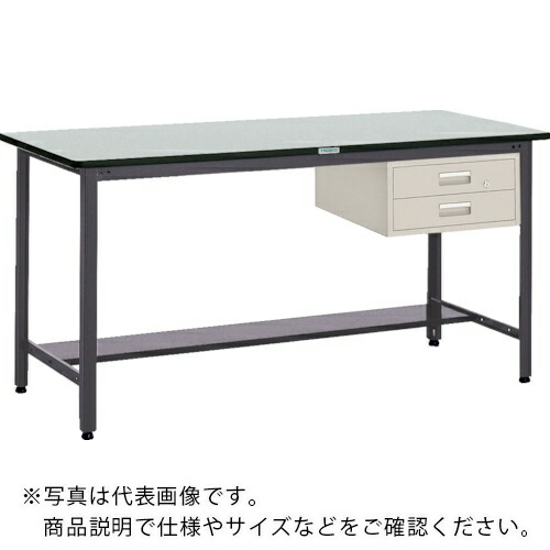 TRUSCO ( トラスコ中山 ) 中荷重立作業台(500kg)HAEW型 1500X900XH885 2段引出付 ダークグレー色 ( HAEWR-1590F2 (1500X900MM 500KG) ) 【メーカー取寄】