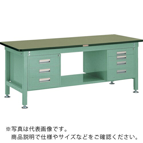 TRUSCO ( トラスコ中山 ) 中荷重作業台(1200kg)HW型 1500X900XH740 3段・4段引出付 グリーン色 緑 ( RHW-1509D3D4 GN ) 【メーカー取寄】