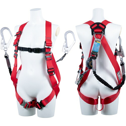 TSUYORON ( 藤井電工 ) もの言う花馬具 ダブルランヤード付き添い人 鍵を掛ける規則体系付き添い人巻取式SRリトラ+伸縮式ノビロン(BK) 赤 M大きさ ( TH509TRNV93SVOTRM2R23JANBX )