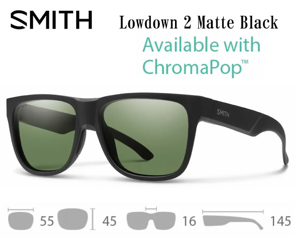 SMITH スミス Lowdown2 ローダウン2 クロマポップ偏光 （ひな形色つや：Matte Black、水晶体色つや：Gray-Green）ChromaPop Polarized Mirror 魚釣り