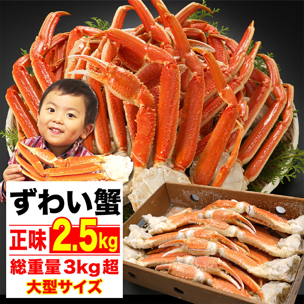 ズワイガニ 2.5kg ワンフローズンで鮮度抜群【氷を除く正味重量が2.5kgです】総重量は3kg以上 かに 蟹 ギフト 大容量 ボイル