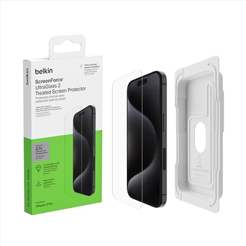 【Apple公認ガラスフィルム】Belkin iPhone15 Pro用 UltraGlass 2保護ガラスフィルム 超強化ガラス 抗菌 0.29mm 簡単取付キット付き OVA133zz