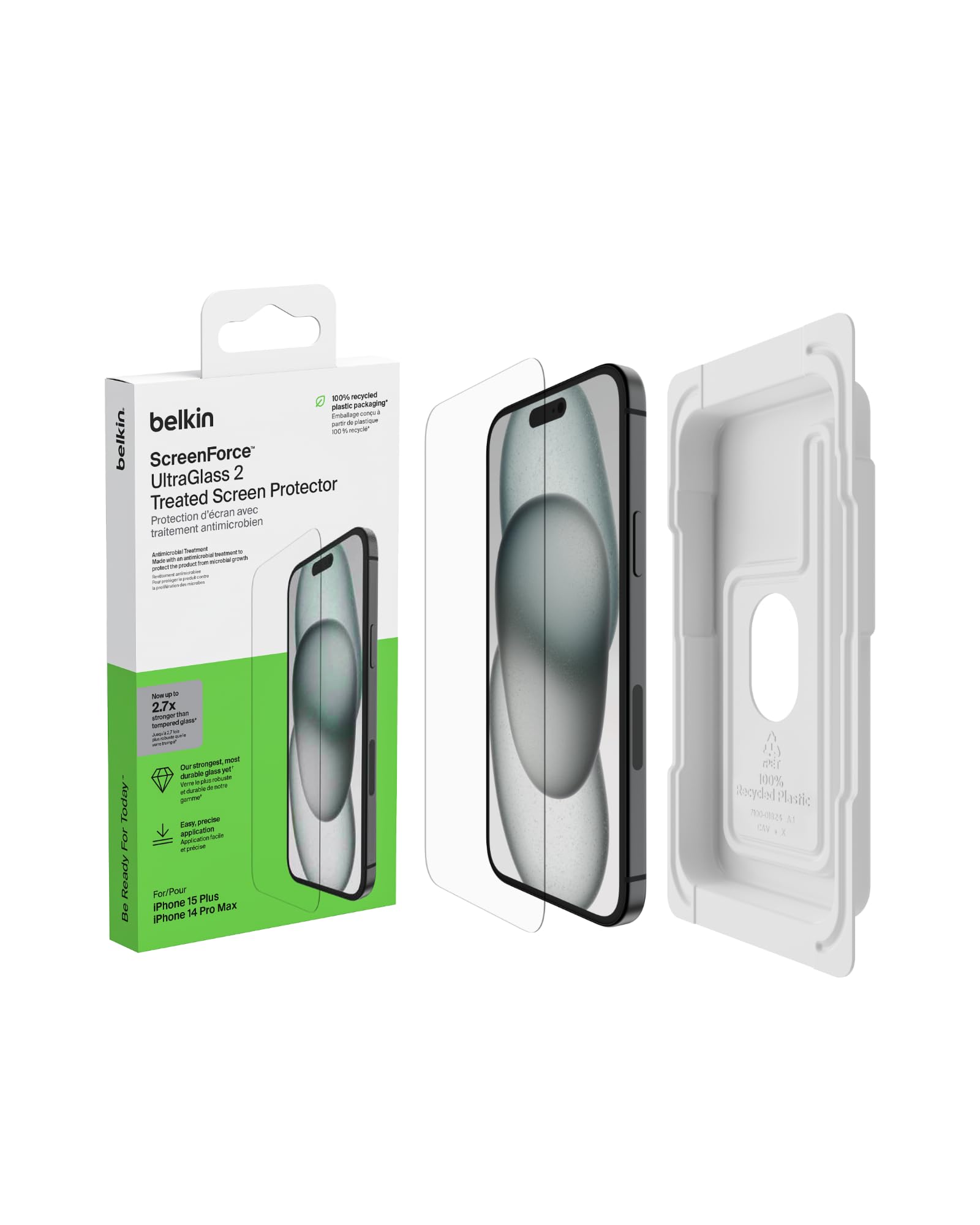 【Apple公認ガラスフィルム】Belkin iPhone 16 Plus/iPhone 15 Plus用 UltraGlass 2保護ガラスフィルム 超強化ガラス 抗菌 0.29mm 簡単取付キット付き OVA132zz