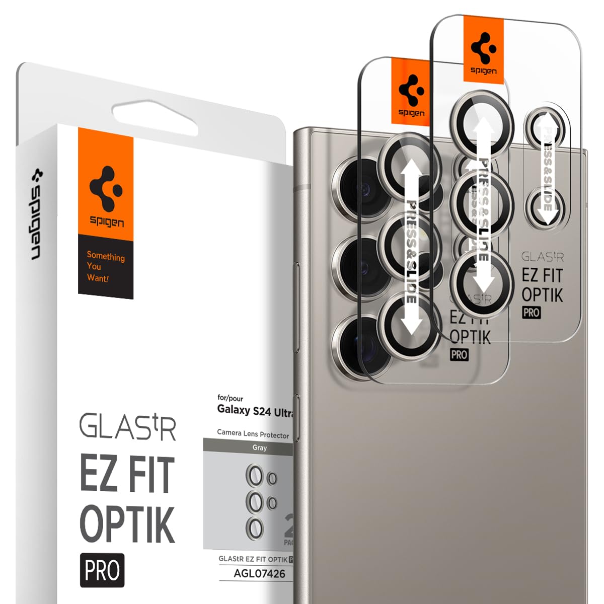 Spigen Galaxy S24 Ultra カメラ保護フィルム グレー 2セット 貼り付けキット付き 高透過率 硬度9H 耐衝撃 ギャラクシー S24 Ultra 対応 レンズ保護フィルム EZ Fit Optik Pro｜T.M.Bストア