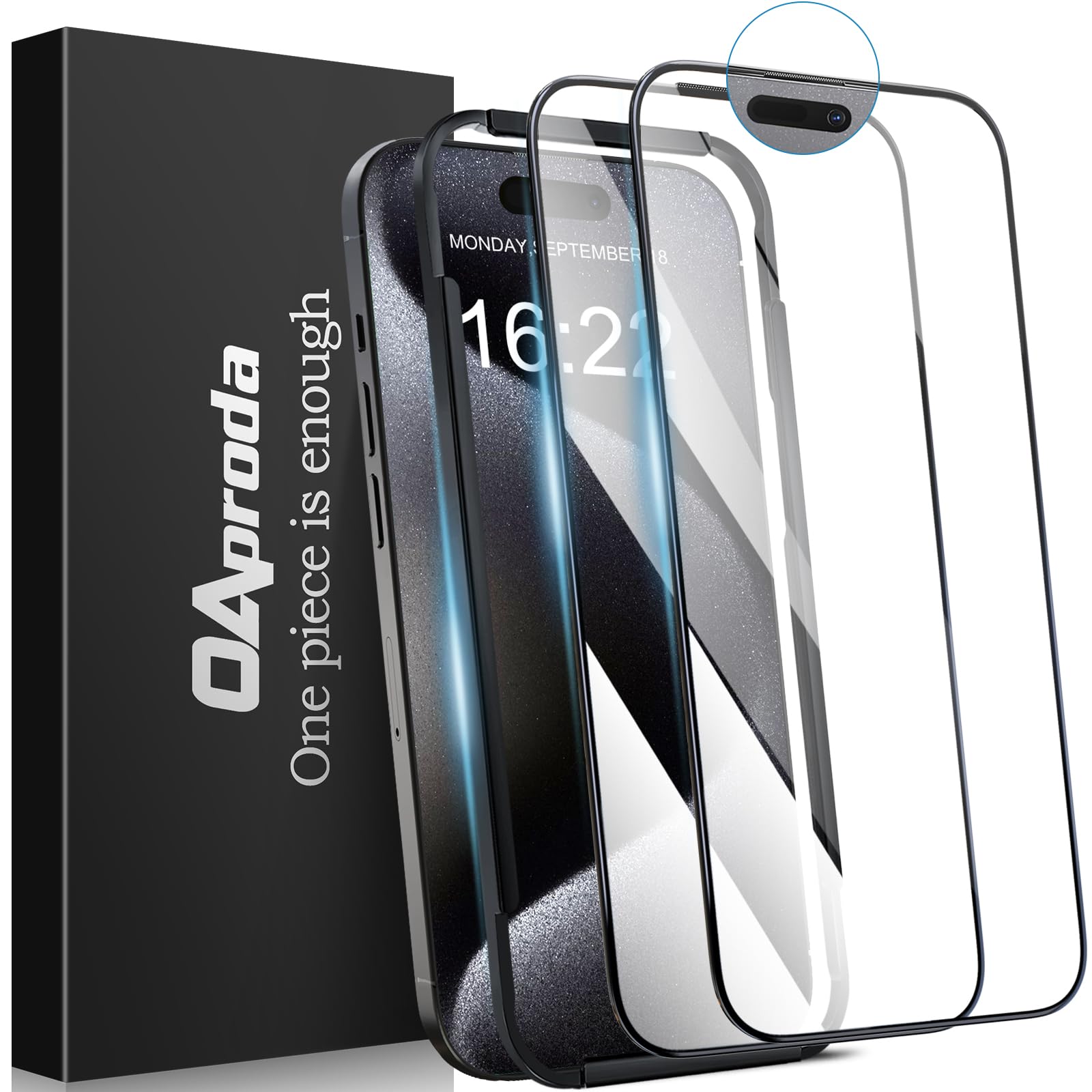 【第三世代 ・一体式防塵設計】OAproda ガラスフィルム iPhone 15 Pro Max 用 2枚セット 全面保護 硬度が9Hを超え iPhone15Pro Max 対応 6.7インチ用 ガイド枠付き 【貼り付け簡単】|T.M.Bストア