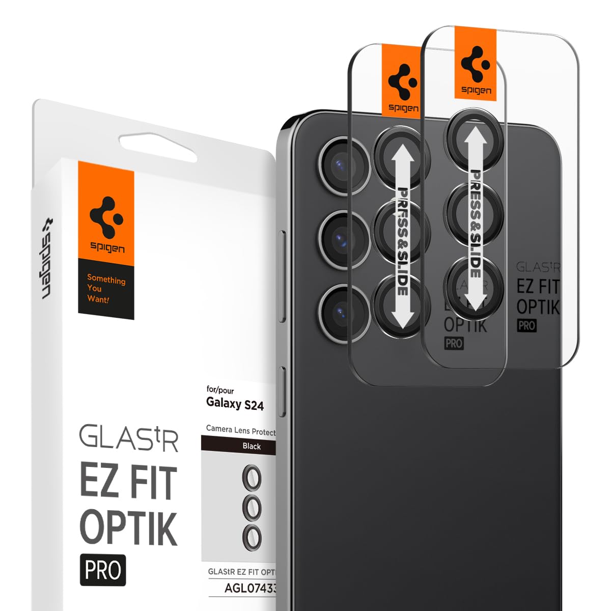 Spigen Galaxy S24 カメラ保護フィルム ブラック 2セット 貼り付けキット付き 高透過率 硬度9H 耐衝撃 ギャラクシー S24 対応 レンズ保護フィルム EZ Fit Optik Pro