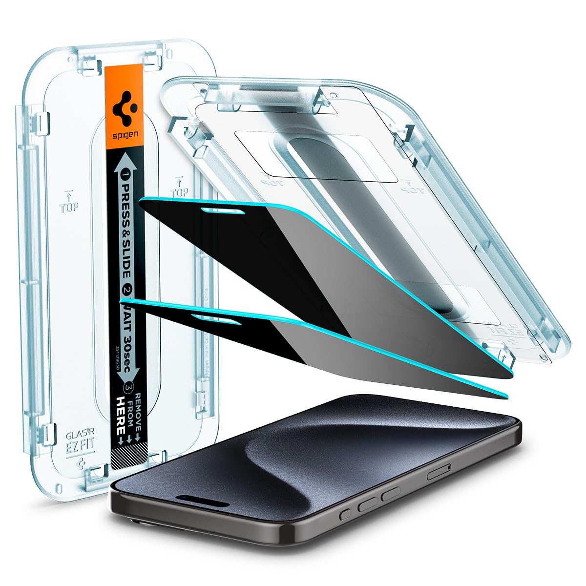 【17年社歴の技術力】Spigen iPhone15 Pro 覗き見防止 ガラスフィルム ワンタッチ 貼り付けキット付き EZ Fit iPhone15Pro 対応 保護 フィルム のぞき見防止 2枚入