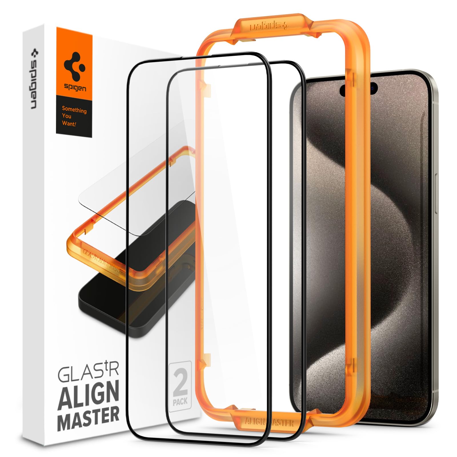 Spigen AlignMaster ガラスフィルム iPhone 15 Pro Max 用 ガイド枠付き iPhone15ProMax 対応 保護 フィルム 2枚入