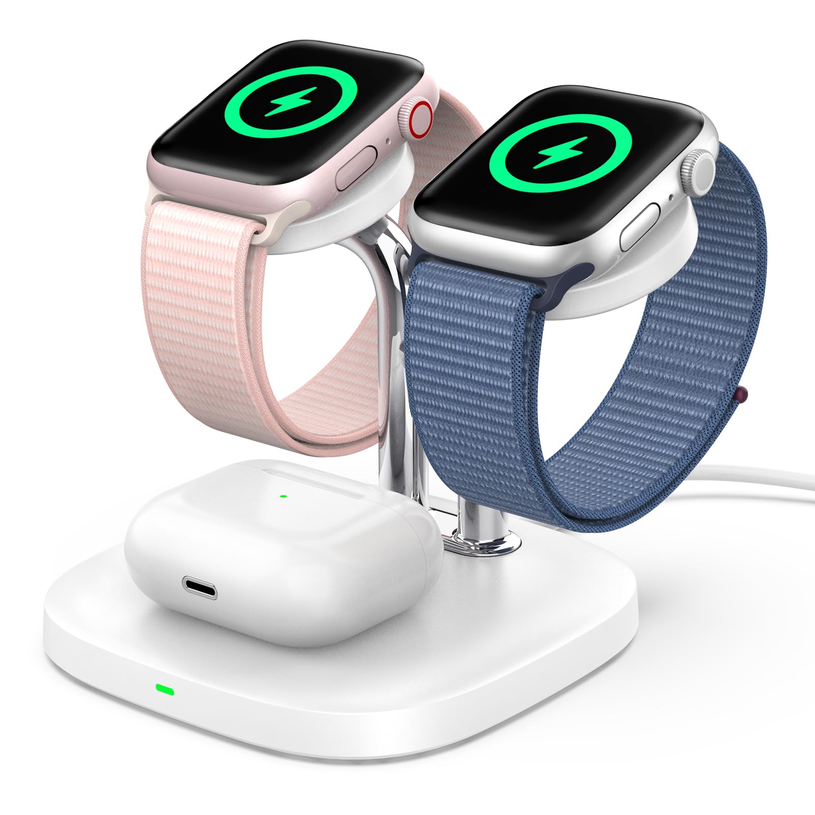 Apple Watch 対応充電器、SwanScout 704A、3.3W高速充電スタンド、2台のApple Watchを同時に充電可能、Apple Watch Ultra 2/Ultra、Watch 9/8/7/6およびAirPods 4/Pro 2/Pro/3に対応（アダプター別売り）