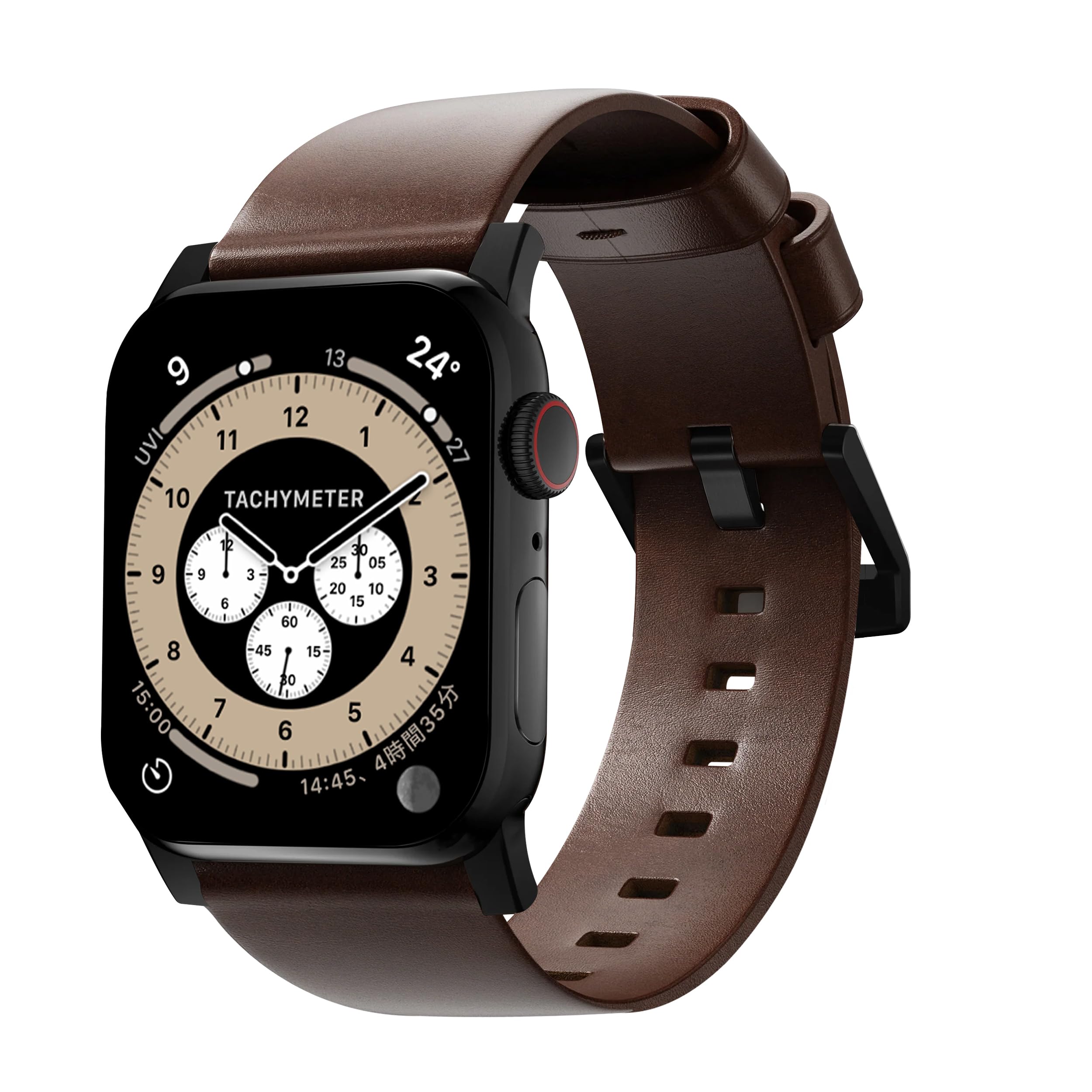 [SIMON] in Japan | AppleWatch 栃木レザー バンド | 職人仕上げ | Series 3 4 5 6 7 8 9 10| SE SE2 | Ultra Ultra2 | アップルウォッチ | 交換 ベルト 【革：ブラウン（茶色） / パーツ：ステンレス ブラック 】 (42 |