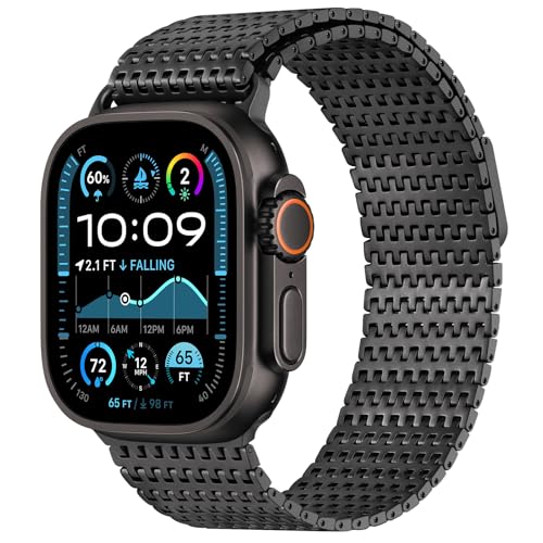 [Anlinser] コンパチブル アップルウォッチ バンド/Apple Watch Ultra バンド 49mm、ステンレススチールループ磁気メタルストラップ Apple Watch Ultra 2/Ultra 用、黒｜T.M.Bストア
