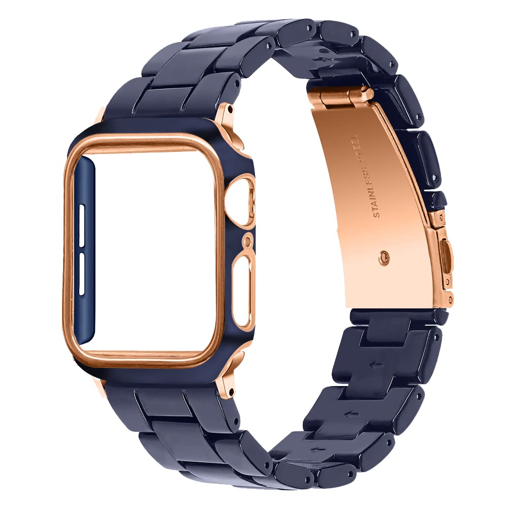 [Briever] Apple Watch バンド 樹脂バンド 保護ケース付き コンパチブル iwatch 41mm 40mm 38mm 45mm 44mm 42mm 軽量 防水 一体型 アップルウォッチバンド シリーズ7/6/SE/5/4/3/2/1対応 Apple Watch ベルト樹脂素材