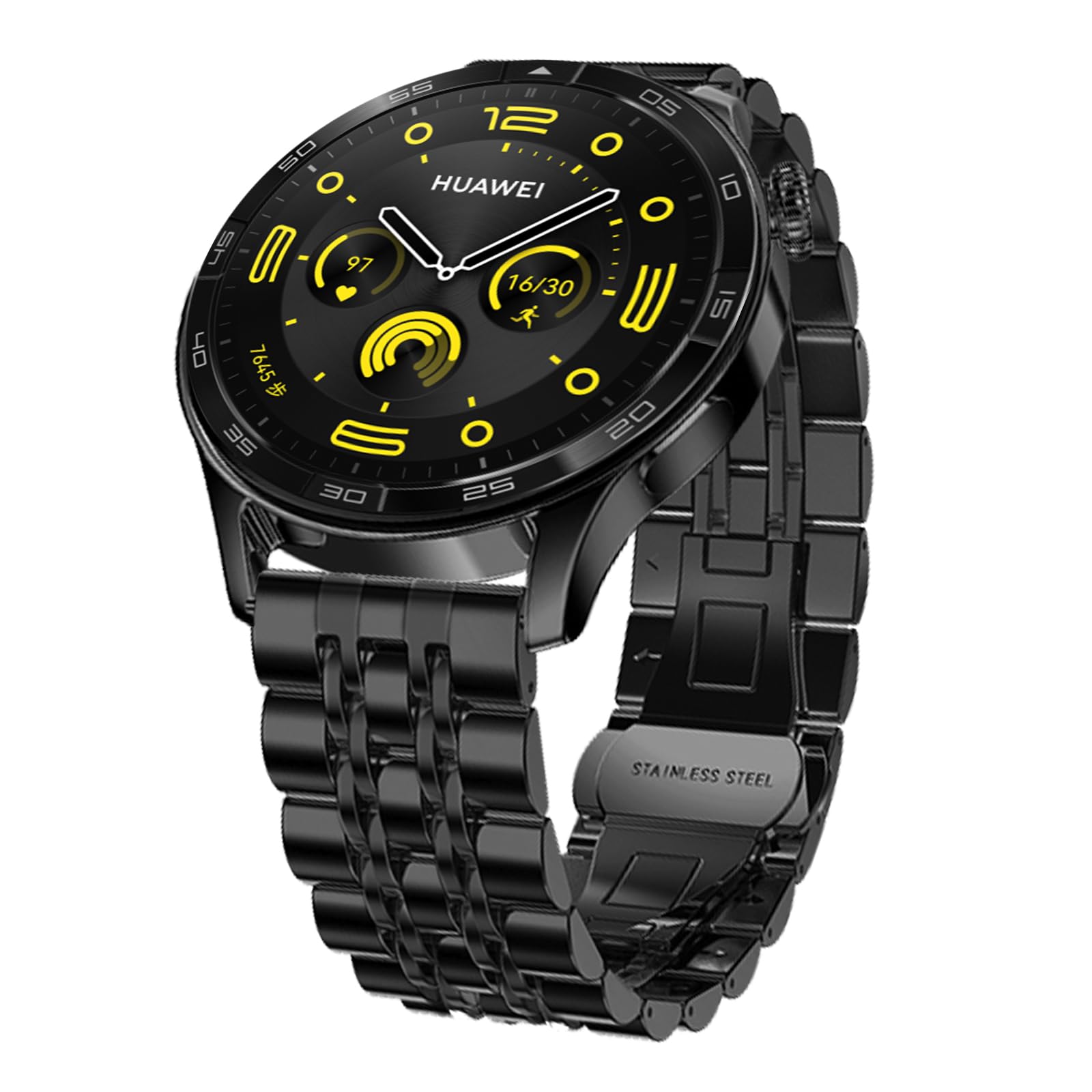 [Hinnwer] 22mm バンド Huawei Watch GT 5/Watch GT 5 Pro/Watch GT 4/Watch GT 3/Watch GT 2/Watch 4/Watch 3 (46mm) 対応 バンド スマートウォッチ 交換 ベルト ステンレス製 金属 バンド Huawei Watch 4 Pro/Watch 3 Pro (48mm) 用 (黒