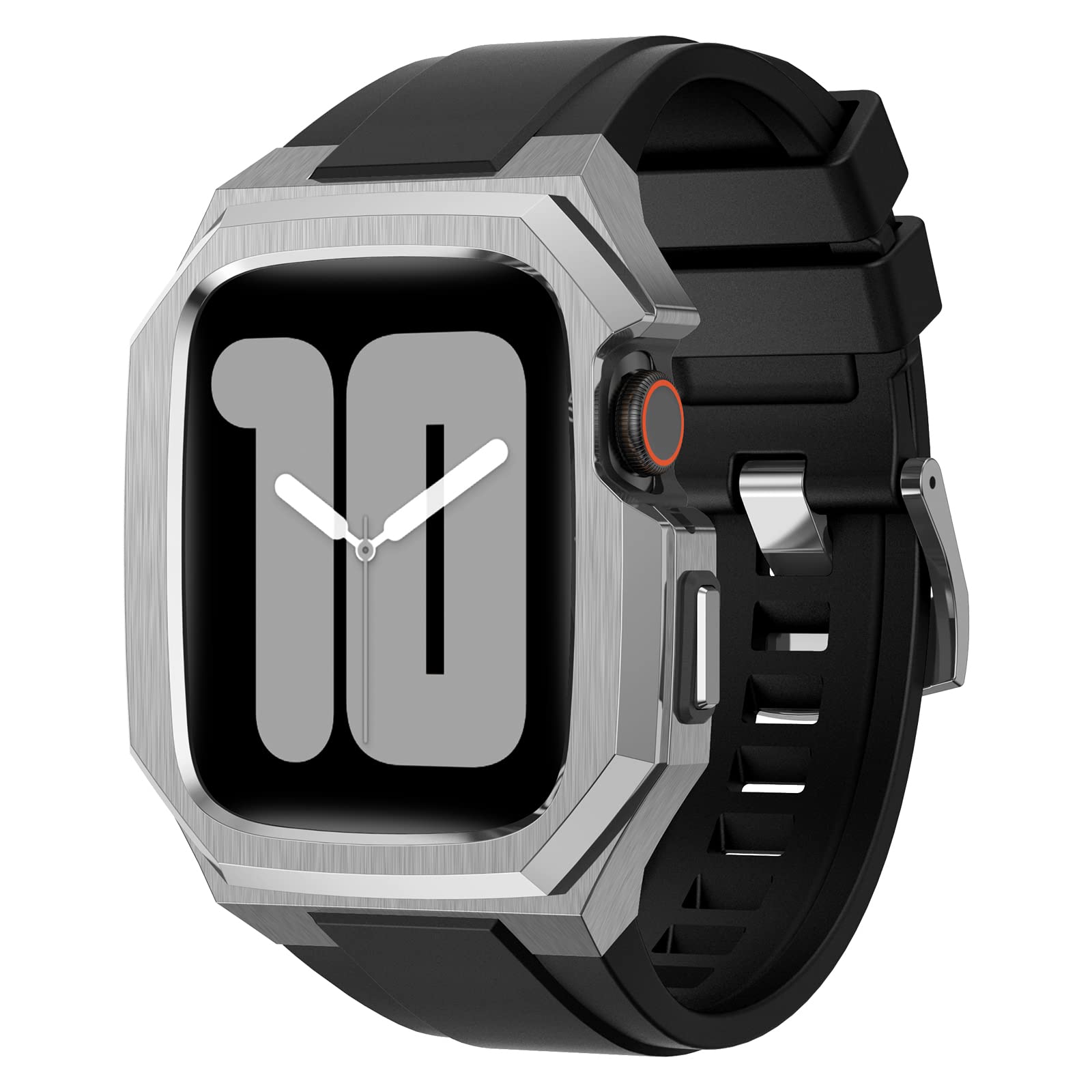BinGeLi コンパチブル Apple Watch バンド 44mm 45mm 49mm ステンレス鋼 ケース付き 頑丈なメンズ フッ素ゴムベルド 一体型 スポーツバンド Series 9/8/7 45mm SE2/6/5/4/SE 44mm Ultra 49mm対応 耐衝撃性 落下防止