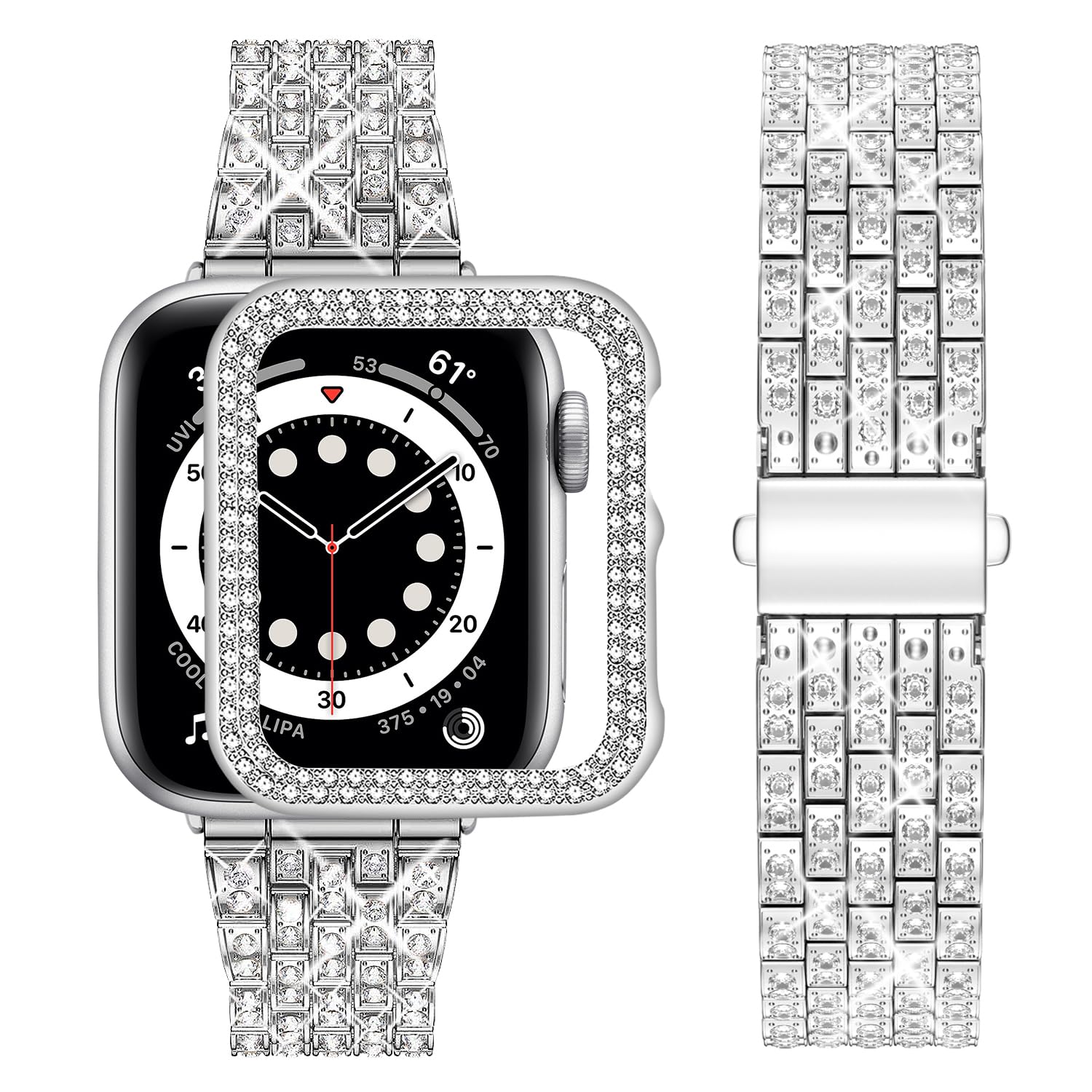 [wutwuk] Apple Watch 9 ブレスレット 41mm レディース ブレスレット Apple Watch 9 8 7 41mm ダイヤモンド ラインストーン ハード PC 保護フレーム 超薄型 保護ケース レディース シルバー
