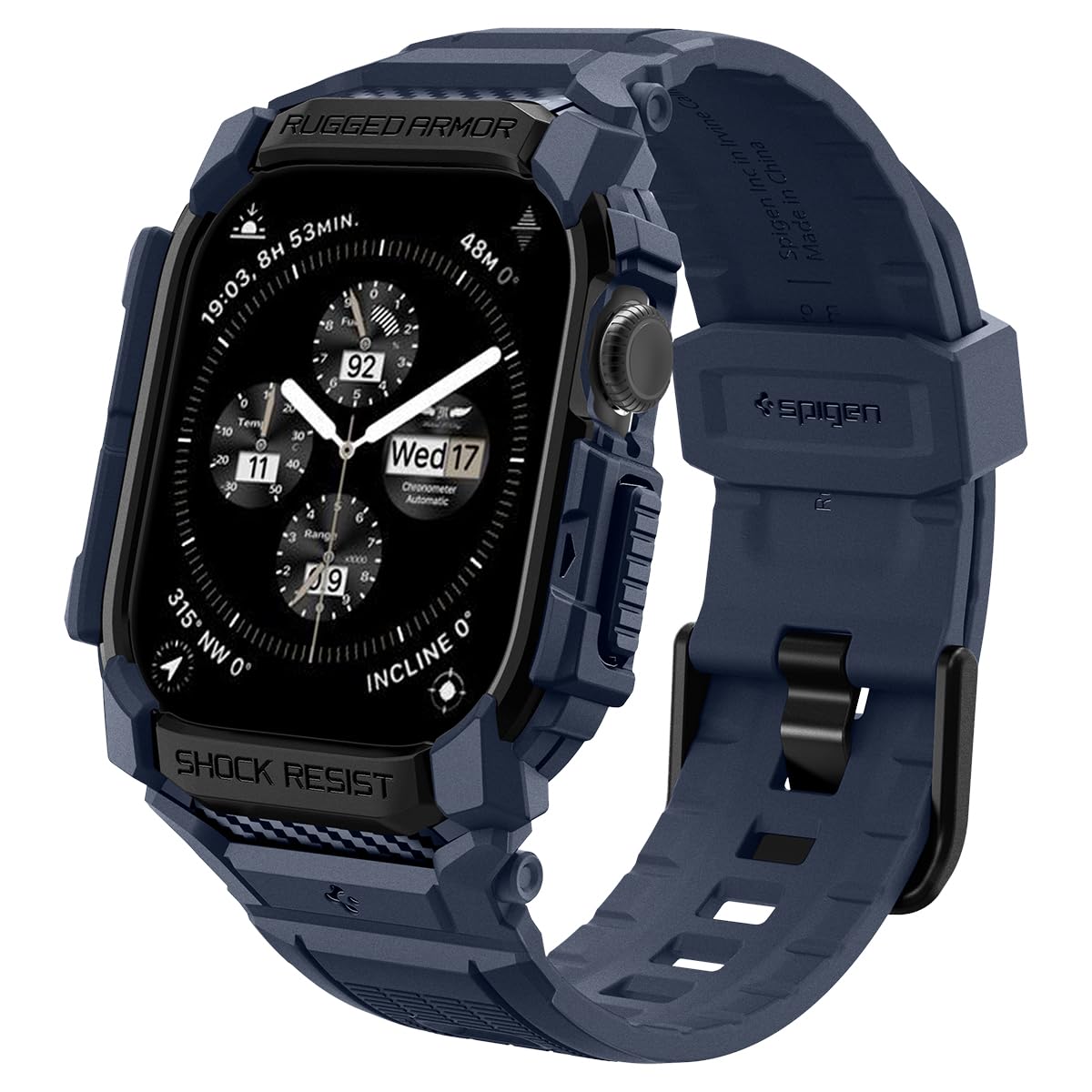 Spigen Apple Watch 10 容れもの 46粍 容れものダンス楽隊一体型 耐衝撃 パソコン TPU 二重社会システム 運動競技ダンス楽隊 落っこちる ぼうぜん自失 吸い入れる 耐久性 傷押しとどめる ラギッド・アーマー・プロ(濃紺色)