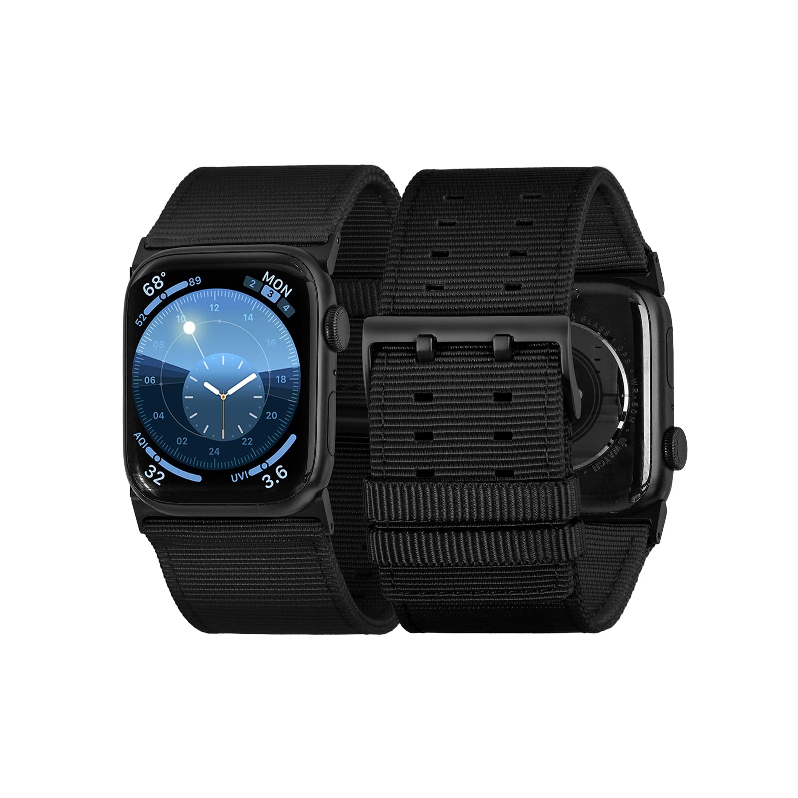 [Tefeca]Dual シリーズ バンド コンパチブル と Apple Watch と対応していますンド アップルウォッチ バンドUltra/Ultra 2/9/8/7/6/SE/5/4/3/2/1 に対応（ブラックナイロンで、ブラックアダプター付き, 49/45/4