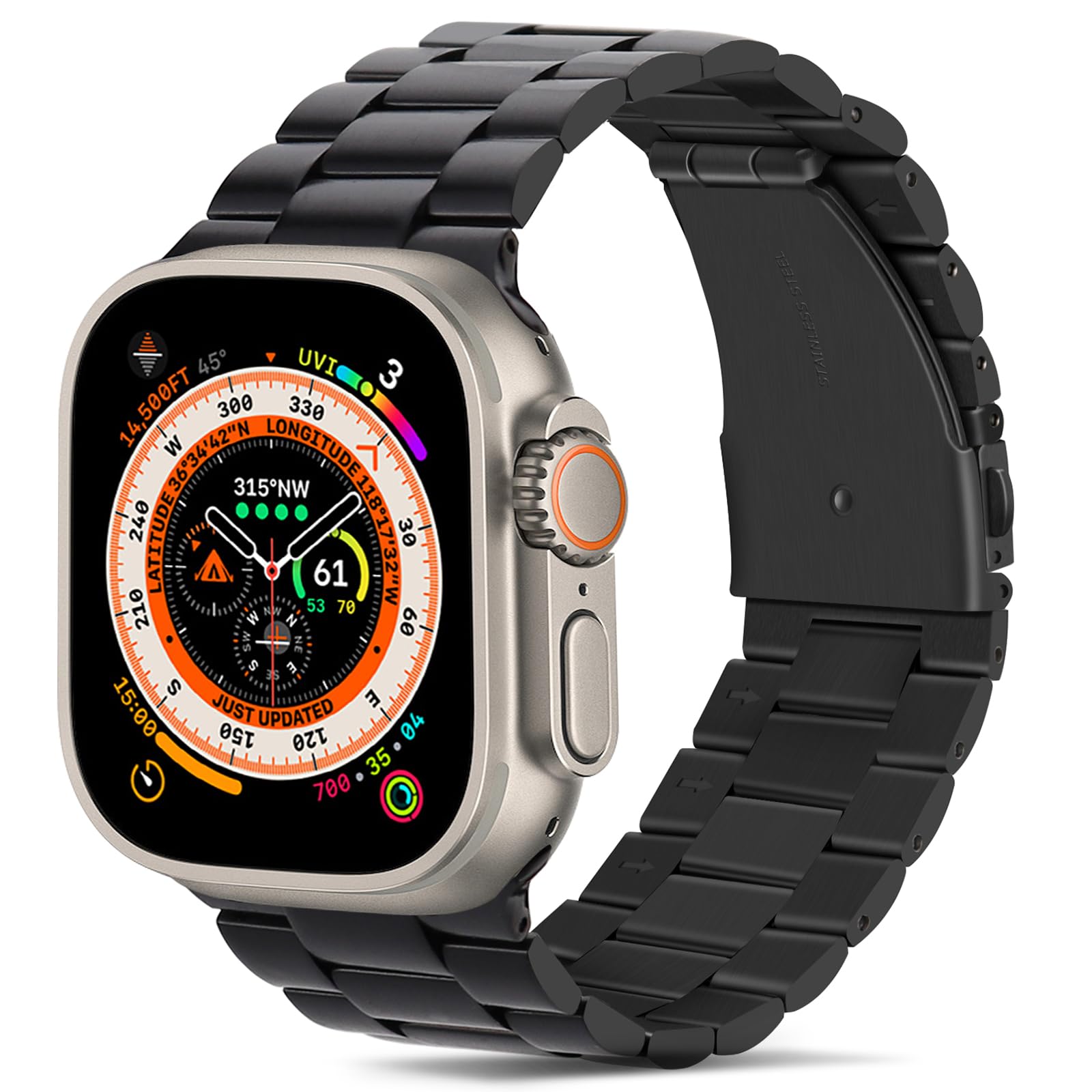 コンパチブル Apple Watch バンド Ultra 49mm プレミアムステンレススチールメタル交換バンド Apple Watch Ultra2 Ultra (49mm) 用 (黒)