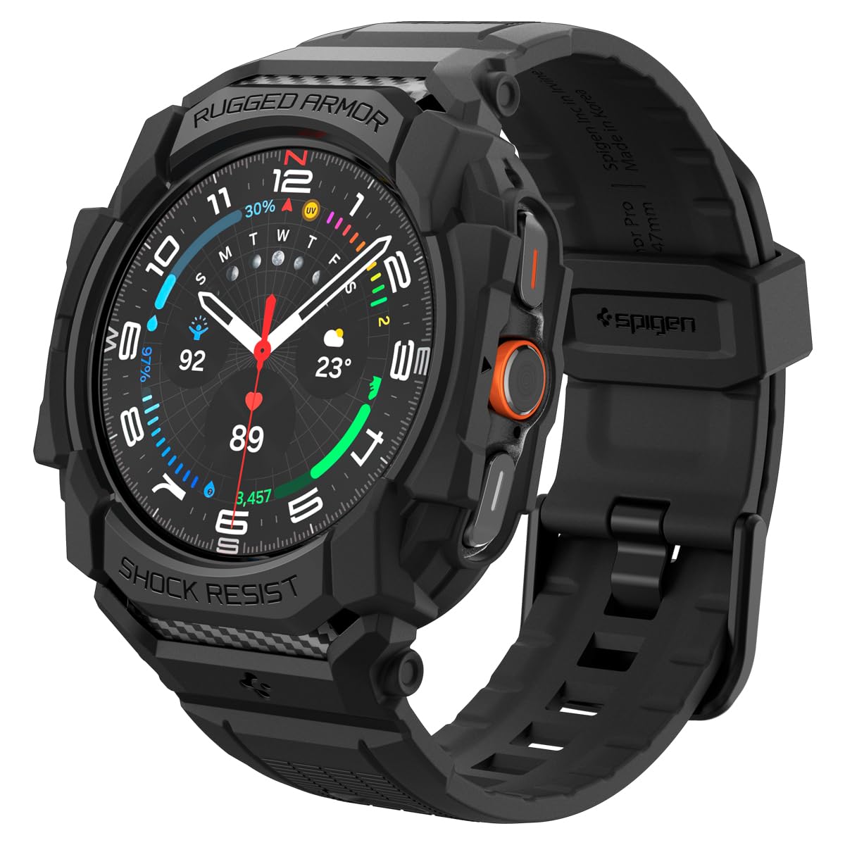 Spigen Galaxy Watch Ultra バンド 一体型 ケース カバー 耐衝撃 PC TPU 二重構造 スポーツバンド 落下 衝撃 吸収 耐久性 傷防止 ラギッド・アーマー・プロ ACS08427 (マット・ブラック)