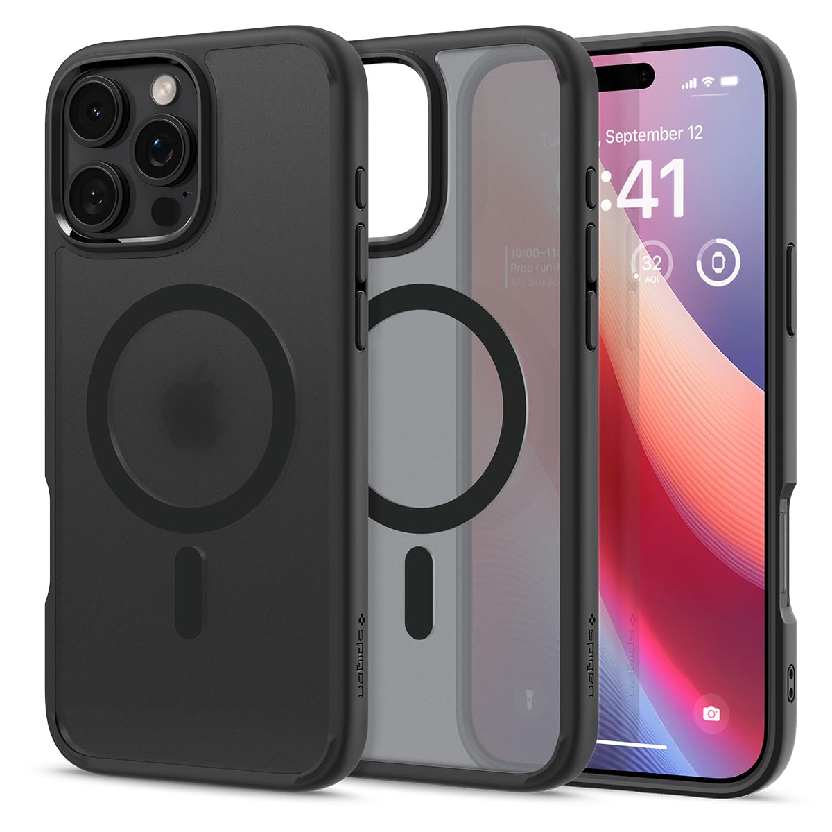 【17年社歴の技術力】Spigen iPhone 16 Pro ケース MagSafe対応 半透明 クリア ストラップホール 米軍MIL規格 ウルトラ・ハイブリッド・マグフィット ACS08134 (フロスト・ブラック)