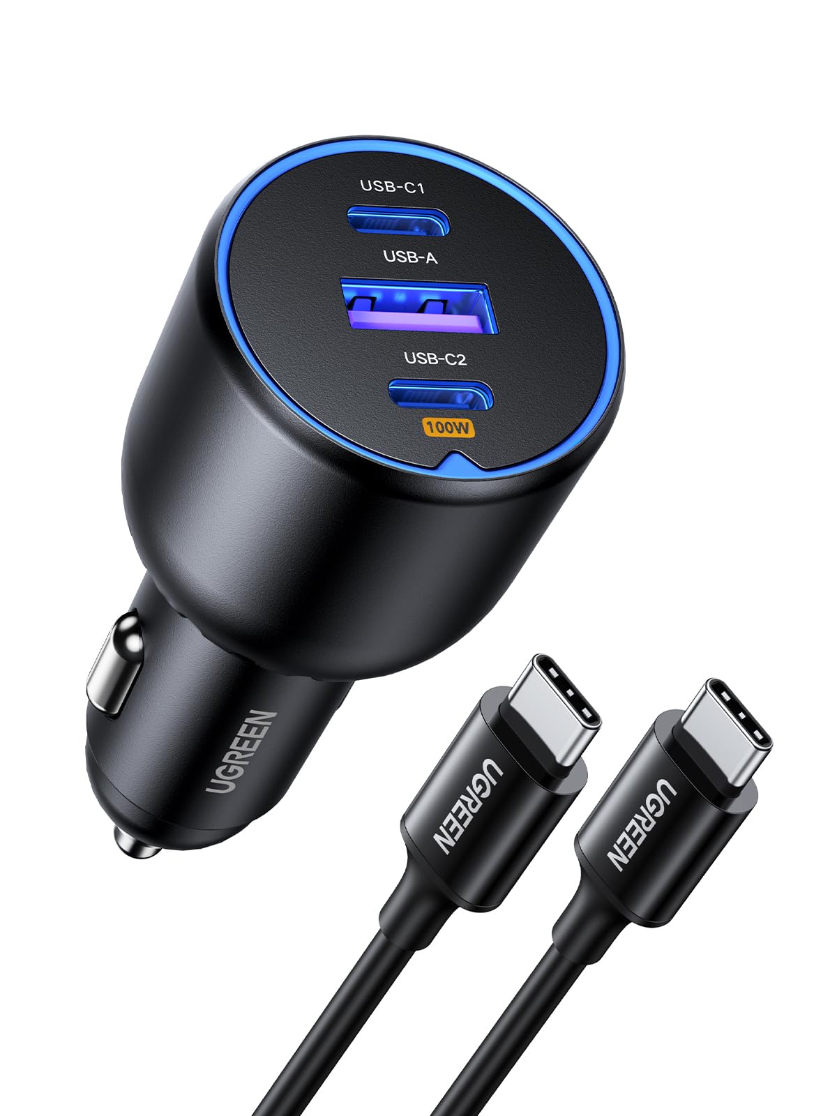 UGREEN 130W 葉巻きタバコソケット usb-c カーチャージャー 3界面【PD 100W/30W+SCP 22.5W】PD3.0/QC4.0/PPS相応う 100w 申し受ける器 しがーソケット usb てっとり早い申し受ける器 iPhone 16/15/14/13, Galaxy, iPad, MacBook,一回りとっ始めなどに対