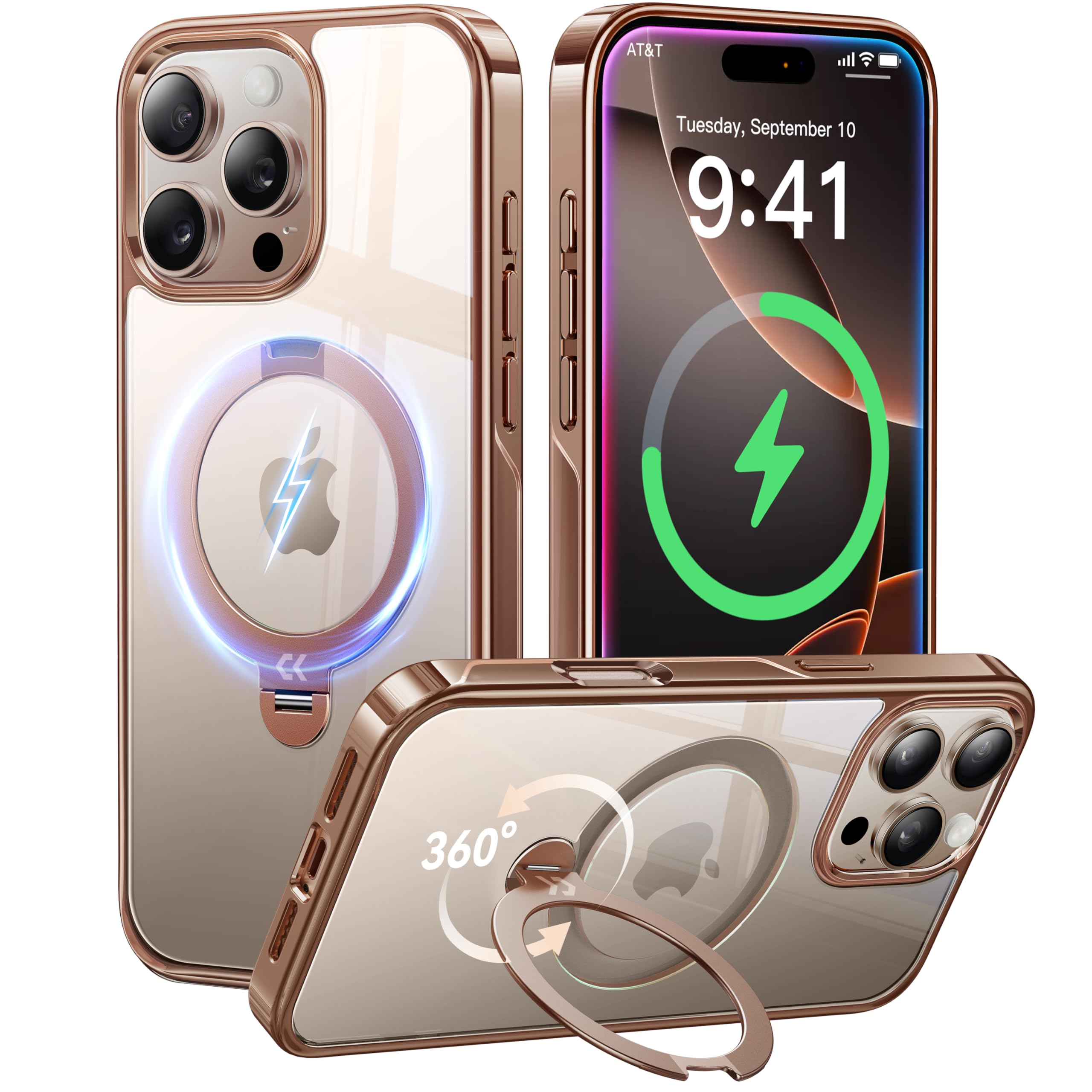 【澄み切ったな明滅する光＆360°回転させる照明ランプ】CASEKOO iPhone 16 Pro 用入れもの せつ然たる 米軍標準尺度保護すること 金属元素感 キラキラ 填まる感 MagSafe相応う 最大限度25W手っとり早い申し受ける相応う 横縦相い性 角度自在 超強磁気力 耐衝撃 高耐久性