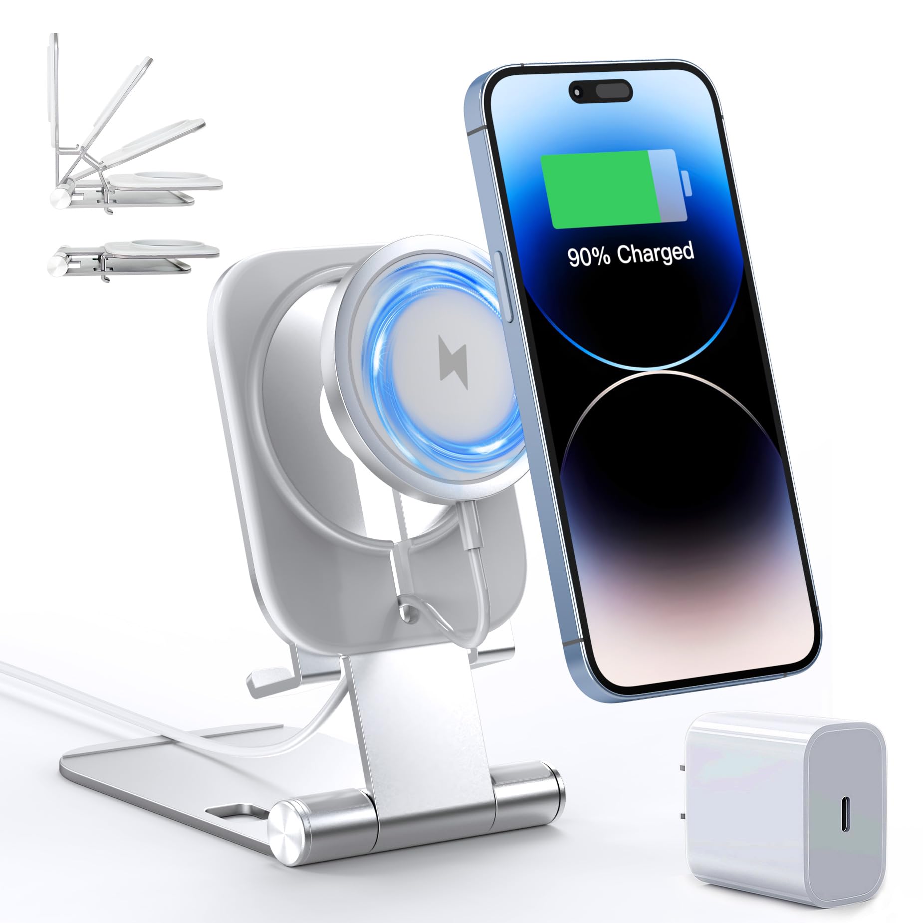 無線電話申し受ける器 Magsafe相応う iPhone 16/15/14/13/12 Pro Max Miniつづき物相応う【無線電話申し受ける照明ランプ+ 20W USB-Cアダプタ嘱する】磁石式 USB-C有線テレビ付き添い人 折り畳み式 角度自然調整 スマホ申し受ける器 スマートフォン・タブレット-スマートフォン・携帯電話アクセサリー-ケース・カバー