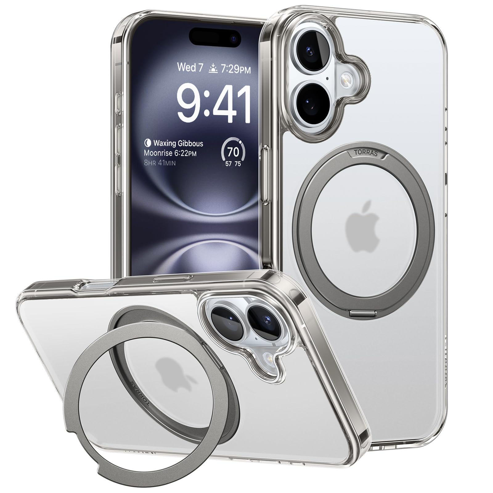 TORRAS iPhone16 用 ケース【多機能360度回転スタンド】縦横両対応 ハルバーチマグネット搭載 MagSafe対応 米軍MIL規格耐衝撃 リング 指紋防止 黄変防止 マット マグセーフ対応 レンズ保護 両眼 いp 15,052円